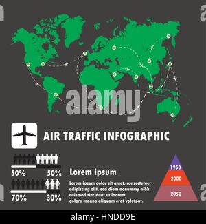 Luftverkehr auf Welt und Infografik, Air Traffic Vektor. Stock Vektor