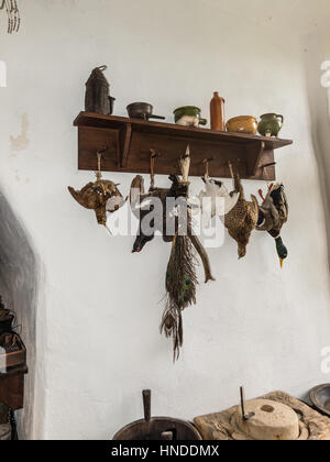 Braubach, Deutschland - 23. Mai 2016: Küche im Schloss Marksburg (hölzerne Presse-1767). Es ist eine der wichtigsten Stätten des UNESCO-World Heritage R Stockfoto