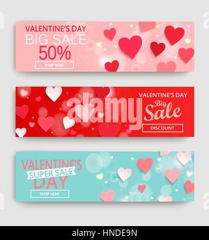 Verkauf-Header oder Banner mit Rabatt-Angebot für Happy Valentine Day Feier festgelegt. Vektor-Illustration. Stock Vektor