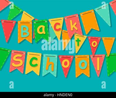 Zurück zu Schule Banner. Party bunte Fahnen mit Text. Vektor-Illustration. Stock Vektor