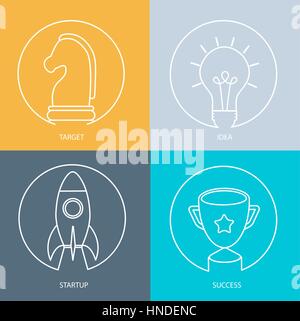 Übersicht Web-Symbol gesetzt - Idee, Start, Ziel, Erfolg. Moderne Vektor-Logo Sammlungskonzept. Stock Vektor