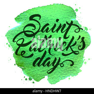 Abstrakt Grün Aquarell Hintergrund mit Schriftzug für St. Patricks Day Stockfoto