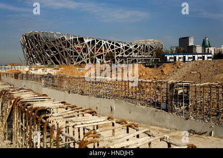 Im Bau, Nationalen Olympischen Stadion, von Herzog und Meuron, Im Bau, Peking, China Stockfoto
