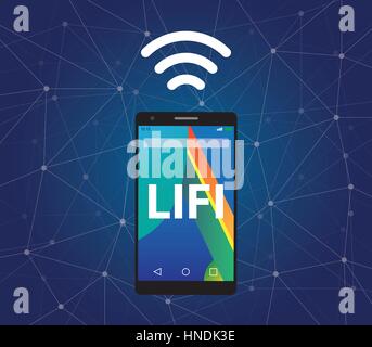 Iluustration Symbol für Li-Fi oder Light Fidelity mit Bildschirm auf Mobiltelefon und Symbol des Signals Stock Vektor