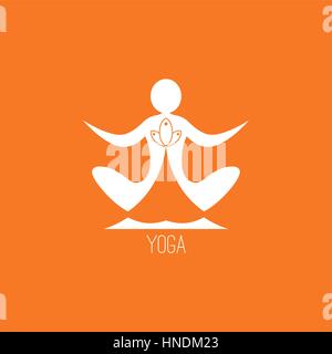 Yoga-Symbol. Logo-Vorlage auf einem orangefarbenen Hintergrund. Vektor-Logo für die Spa-Center, Yoga Center, Yoga-Studio. Template-Grafik-Design-Element. Umriss. Stock Vektor