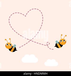 Bienen Herz Liebe machen. Kunst Cartoon illustration Stockfoto