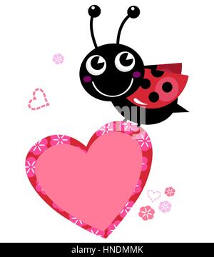 Glücklich niedlichen Marienkäfer mit Valentinstag Herzen. Kunst-Abbildung Stockfoto