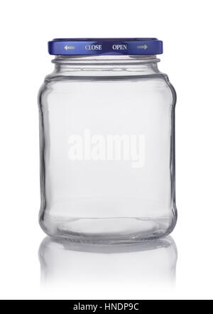 Leere transparente Glas mit Deckel isoliert auf weiss Stockfoto