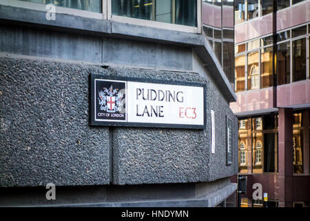 Straßenschild der Pudding Lane, City of London, UK Stockfoto