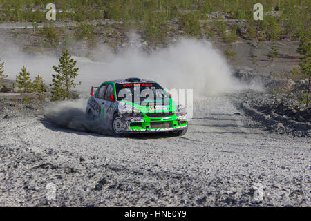 Asbest, Russland, 22. Mai 2016 - Rallye "Ural Chrysotil 2016" 10. Runde des russischen Pokals, Startnummer 3, Mitsubishi Evolution Car Stockfoto