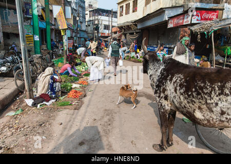 02.04.2017. Varanasi, Indien. Straßenmarkt in Varanasi, eine der heiligsten Städte Indiens. Bildnachweis: Rob Pinney Stockfoto