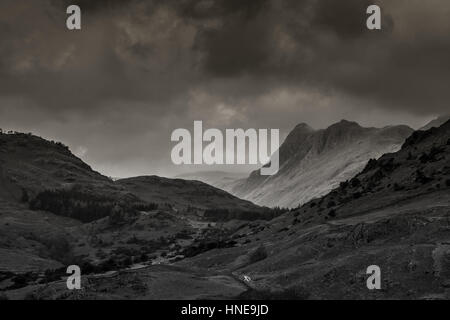 Langdale Pikes, gesehen vom kleinen Langdale, Lake District, Cumbria Stockfoto