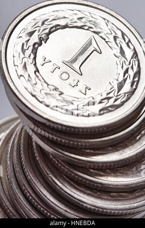 Polnische Geld - Zloty isoliert auf weißem Hintergrund Stockfoto