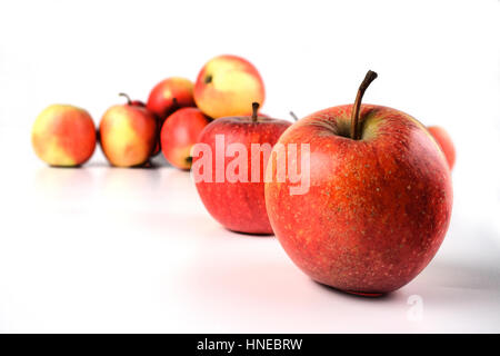 Studioaufnahme von Äpfeln auf weißem Hintergrund Stockfoto