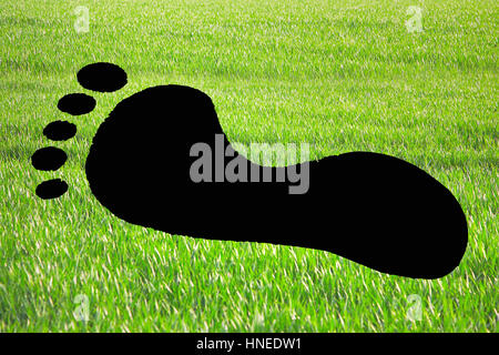 Nahaufnahme der Fußabdruck auf Graslandschaft Stockfoto