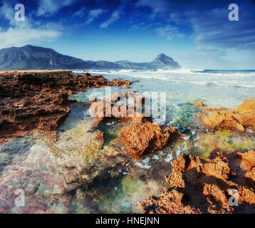 Malerische Felsenküste. Fantastische Aussicht auf die Natur reserve De Stockfoto