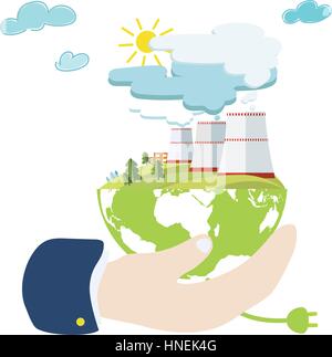 Das Konzept der positiven Entwicklung der Kernenergie und der Umwelt auf dem ganzen Planeten Erde Stock Vektor