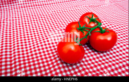 Roten strauchtomaten gegen rot-weiß karierte Tuch Stockfoto