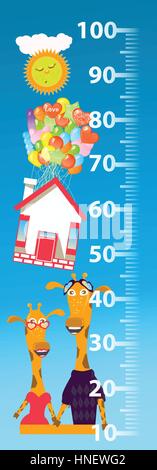 Stadiometer für Kinder. Giraffenhaus. Baby-Bild. Cartoon. verwendet, um zu drucken, Website, Design Deko Tuch Smartphone Tablet Karte usw. Stock Vektor