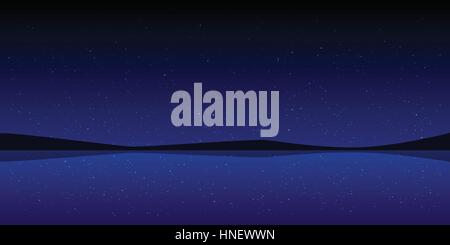 Nacht Himmel Wasser Landschaft Wallpaper Hintergrund. Abbildung. Benutzen Sie Tapete für die Website, Smartphone, Tablet-PC, drucken, etc. Stock Vektor