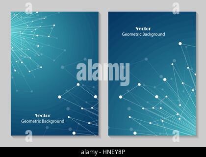 Moderne Vektor Vorlagen für Cover Broschüre im A4-Format. Abstrakten geometrischen Hintergrund mit verbundener Linien und Punkten. Wirtschaft, Wissenschaft, Medizin und te Stock Vektor