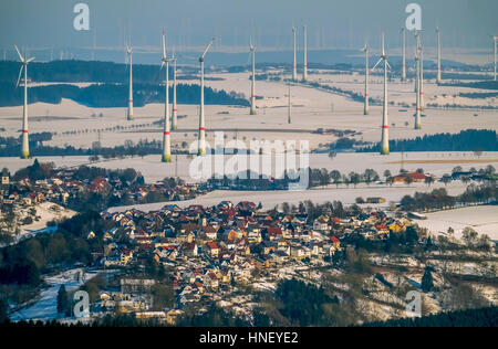 Windpark Buren, Windkraftanlagen, Anzeigen von Rüthen, Sauerland, Nordrhein-Westfalen, Deutschland Stockfoto