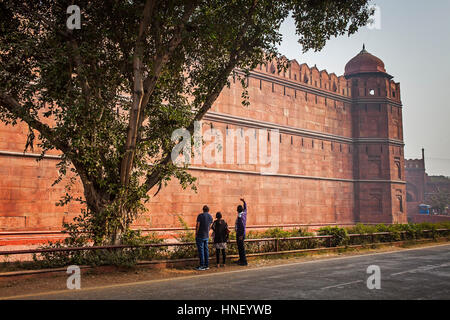 Urban, Landschaft, Stadtlandschaft, Stadtbild, Panorama, Panorama, Wände, Wälle von Red Fort, Delhi, Indien Stockfoto