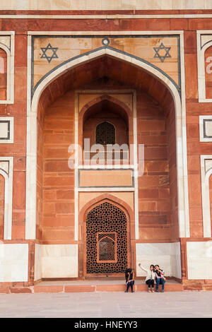 Detail, Wand des Humayun Mausoleum, Delhi, Indien Stockfoto
