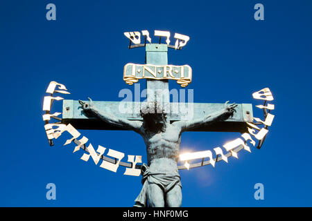 Jesus am Kreuz Karlsbrücke, Prag, Tschechische Republik Stockfoto