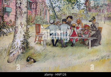 Schwedischen Maler CARL LARSSON (1853-1919). Seine Malerei 1896 "Frühstück unter der großen Birke" Stockfoto