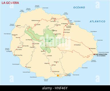 Vektor-Straßenkarte der Kanarischen Insel La Gomera Stock Vektor
