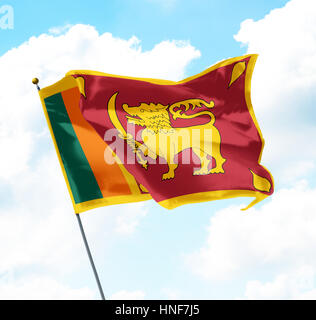 Flagge Sri Lankas aufgewachsen in den Himmel Stockfoto