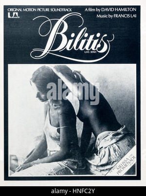 Ein Magazin der 1970er Jahre Werbung für den Film von David Hamilton, Bilitis. Stockfoto