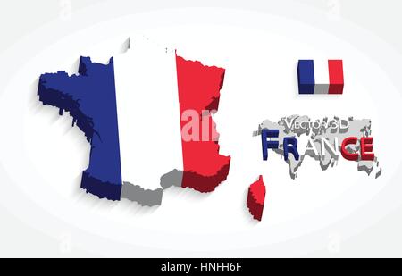 Republik Frankreich 3D (Flagge und Karte) (Transport und Tourismus-Konzept) Stock Vektor