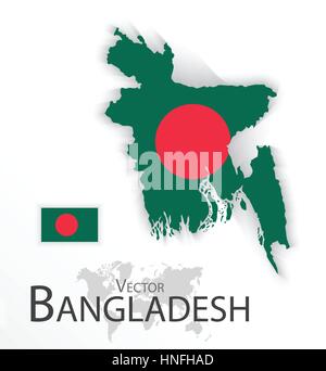 Bangladesch (Peopleâ€™ s Republik von Bangladesch) (Flagge und Karte) (Transport und Tourismus-Konzept) Stock Vektor