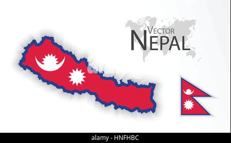 Nepal (Demokratische Republik Nepal) (Flagge und Karte) (Transport und Tourismus-Konzept) Stock Vektor