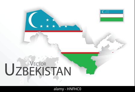 Usbekistan (Usbekistan) (Flagge und Karte) (Transport und Tourismus-Konzept) Stock Vektor