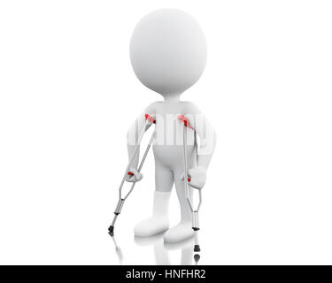 3D Renderer Bild. Weiße Leute auf Krücken. Isolierten weißen Hintergrund. Stockfoto