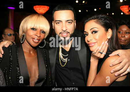Los Angeles, Ca, USA. 11. Februar 2017. Maria J.Blige, French Montana und Nicole Scherzinger im Inneren an der Pre-GRAMMY-Gala und Gruß an Industrie-Icons zu Ehren Debra Lee im Beverly Hilton am 11. Februar 2017 in Los Angeles, Kalifornien. Stockfoto