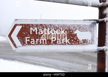 Matlock, Derbyshire, UK. 12. Februar 2016. Heftige Schneefälle in den Derbyshire Dales, in der Nähe von Matlock und Umgebung. Derbyshire Grafschaftsrat Salzstreuer sind aufgrund von Frost und eisigen Bedingungen. Bildnachweis: Ian Francis/Alamy Live-Nachrichten Stockfoto