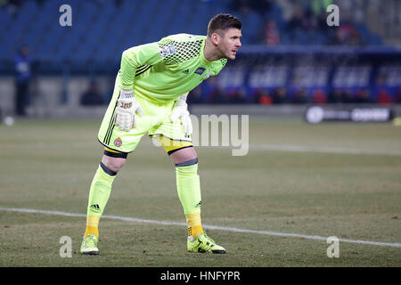 Krakau, Polen. 11. Februar 2017. Polnische Premier Football League Wisla Krakau - Korona Kielce o/p Lukasz Zaluska Credit: Marcin Kadziolka/Alamy Live-Nachrichten Stockfoto