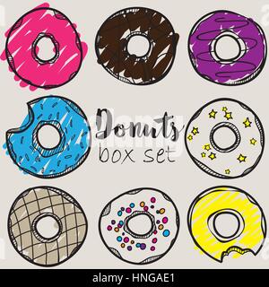 Donuts vector Skizze festgelegt. Design-Elemente wie von Hand gezeichnet. Stock Vektor