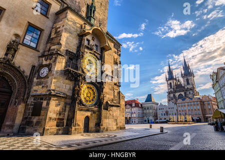 Prag Altstädter Ring und astronomischen Turmuhr, Prag, Tschechische Republik Stockfoto