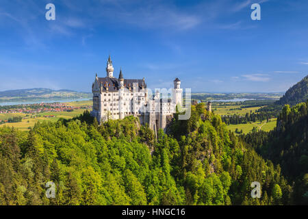 Sommer-Blick auf das Schloss Neuschwanstein, Füssen, Bayern, Deutschland Stockfoto