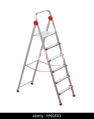 Aluminium Stehleiter auf weißem Hintergrund Stockfoto