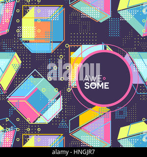 Trendige Memphis Stil Kartendesign. Abstrakte geometrische Elemente. Layout-Vorlage-Plakat, Karte, Einladung, Broschüre, flyer Stockfoto