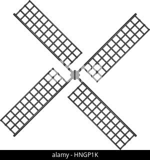 Hölzerne Windmühle im Design in schwarz auf weißem Hintergrund Stock Vektor