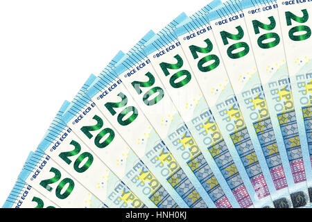 Haufen von 20 Euro-Banknoten Stockfoto