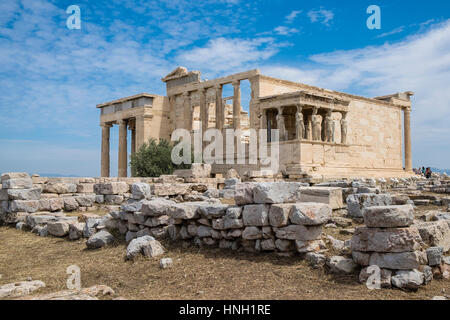 Erechtheion Tempels mit Karyatiden, Karyatide Veranda, Akropolis, Athen, Griechenland Stockfoto