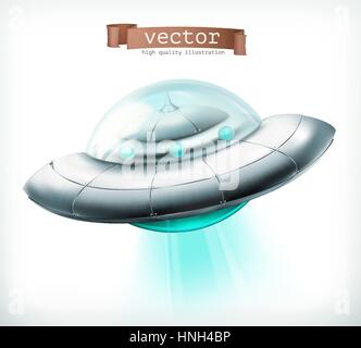 Unbekanntes Flugobjekt. UFO Raumschiff 3d Vektor icon Stock Vektor